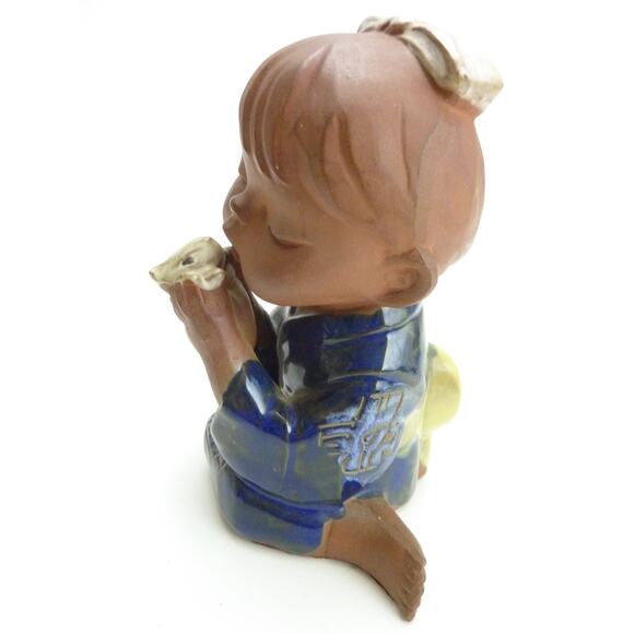 Vintage 1970s Japan Glazed Terracotta Girl with Cat - Picture 4 of 6